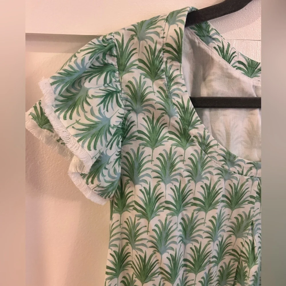 Persifor Green Palm Print flutter sleeve short sleeve Dress